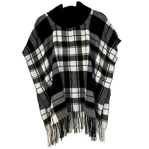 Multiples Buffalo Plaid Turtleneck Fringe Poncho Small